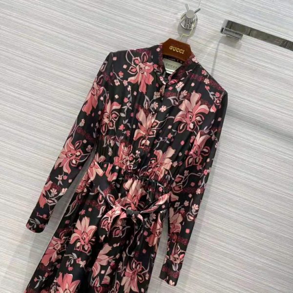 Gucci Women Floral Print Viscose Dress Black Viscose with Pink Floral Print (5)