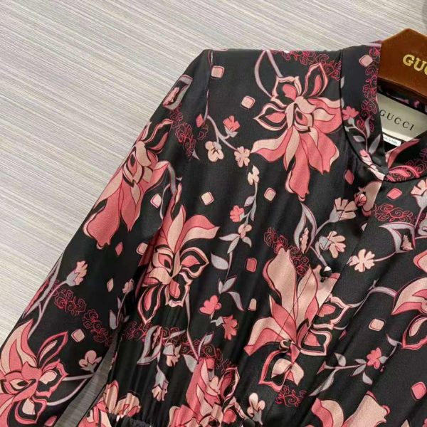 Gucci Women Floral Print Viscose Dress Black Viscose with Pink Floral Print (7)