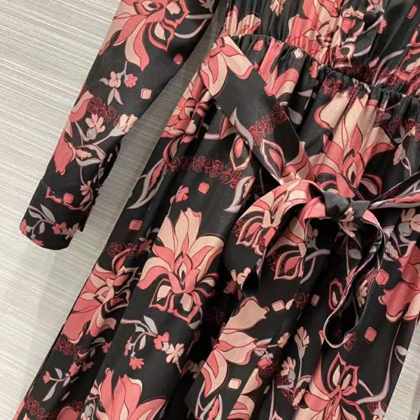 Gucci Women Floral Print Viscose Dress Black Viscose with Pink Floral Print (8)
