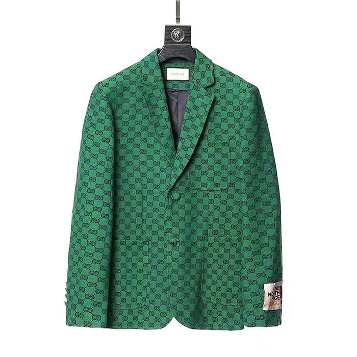 Gucci Women GG Canvas Jacket Green and Blue Organic GG Canvas Cotton