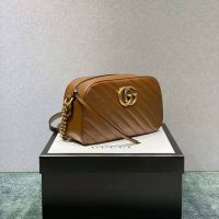 Gucci Women GG Marmont Small Matelassé Shoulder Bag Double G Brown Matelassé Leather