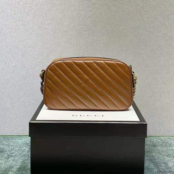 Gucci Women GG Marmont Small Matelassé Shoulder Bag Double G Brown Matelassé Leather (11)