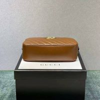 Gucci Women GG Marmont Small Matelassé Shoulder Bag Double G Brown Matelassé Leather