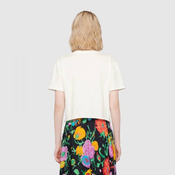 Gucci Women Gucci Cherry Print Cotton T-Shirt Jersey Crewneck Cropped Fit-White (1)