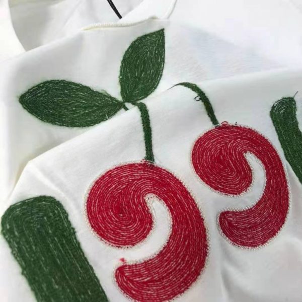 Gucci Women Gucci Cherry Print Cotton T-Shirt Jersey Crewneck Cropped Fit-White (10)