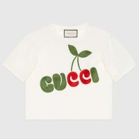 Gucci Women Gucci Cherry Print Cotton T-Shirt Jersey Crewneck Cropped Fit-White