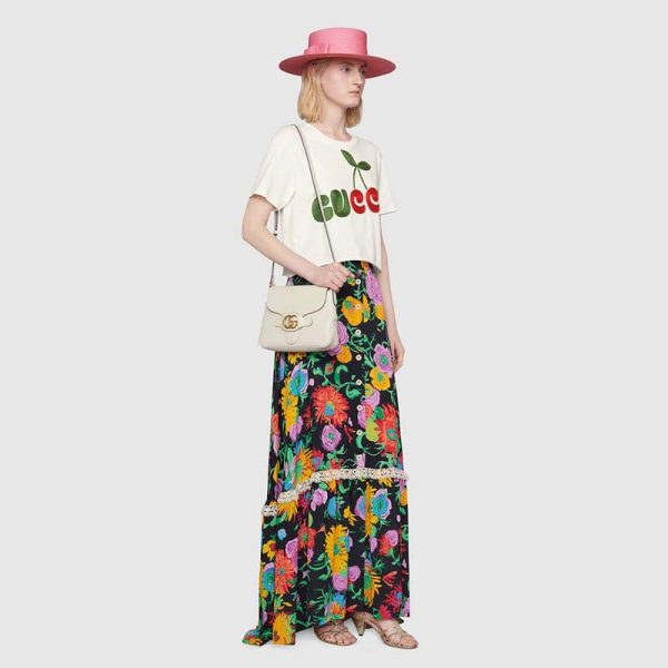 Gucci Women Gucci Cherry Print Cotton T-Shirt Jersey Crewneck Cropped Fit-White (13)