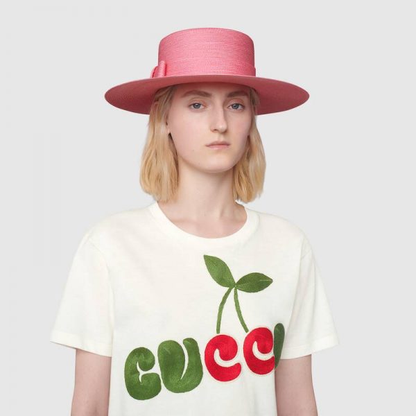 Gucci Women Gucci Cherry Print Cotton T-Shirt Jersey Crewneck Cropped Fit-White (2)