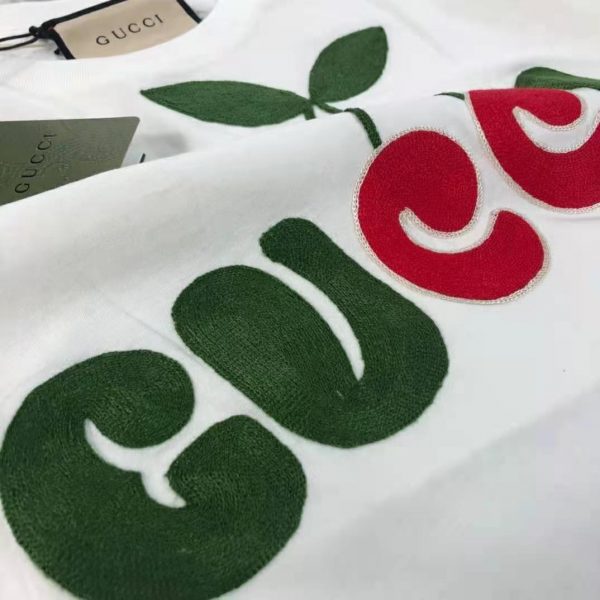 Gucci Women Gucci Cherry Print Cotton T-Shirt Jersey Crewneck Cropped Fit-White (6)