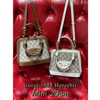 Gucci Women Gucci Horsebit 1955 Mini Top Handle Bag GG Supreme Canvas Leather-White