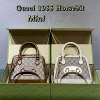 Gucci Women Gucci Horsebit 1955 Mini Top Handle Bag GG Supreme Canvas Leather-White