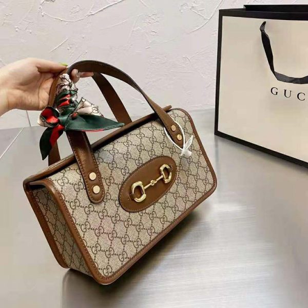 Gucci Women Gucci Horsebit 1955 Mini Top Handle Bag Beige Ebony GG Supreme Canvas (10)