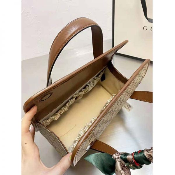 Gucci Women Gucci Horsebit 1955 Mini Top Handle Bag Beige Ebony GG Supreme Canvas (3)