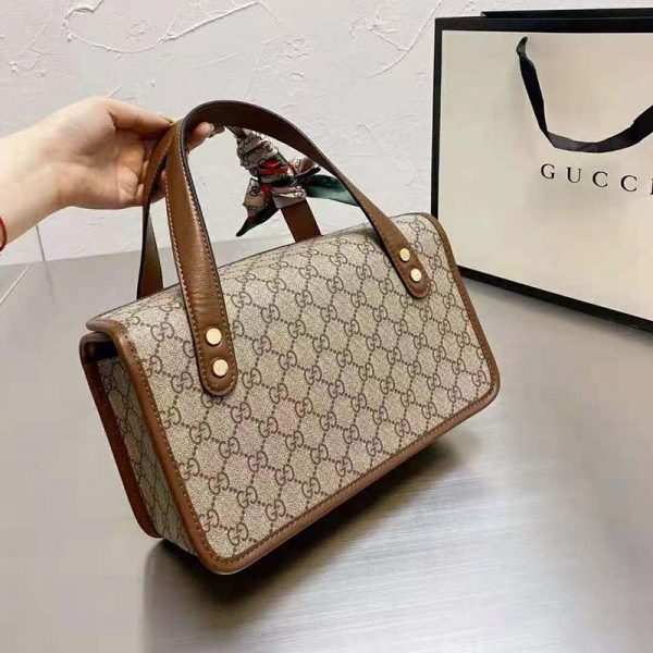 Gucci Women Gucci Horsebit 1955 Mini Top Handle Bag Beige Ebony GG Supreme Canvas (4)