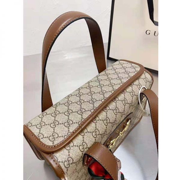 Gucci Women Gucci Horsebit 1955 Mini Top Handle Bag Beige Ebony GG Supreme Canvas (5)