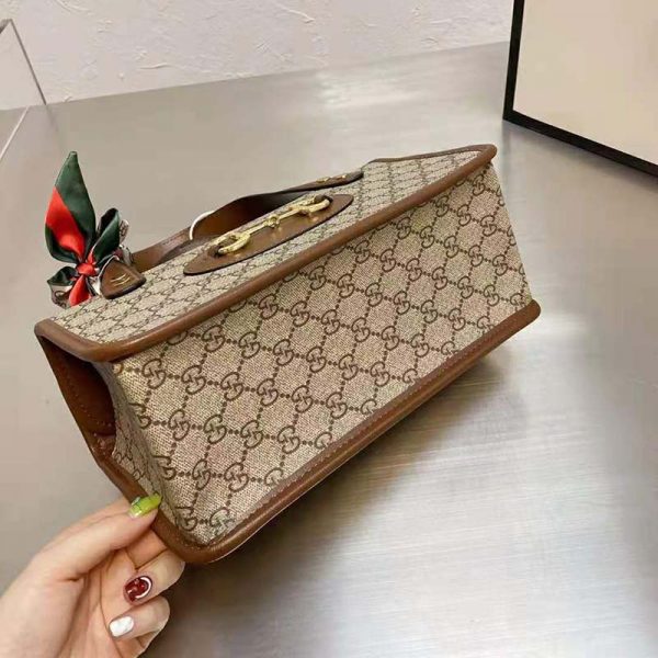Gucci Women Gucci Horsebit 1955 Mini Top Handle Bag Beige Ebony GG Supreme Canvas (6)