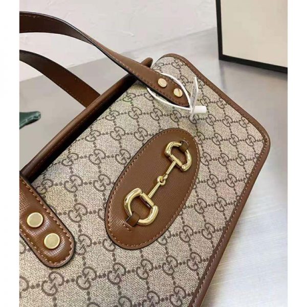 Gucci Women Gucci Horsebit 1955 Mini Top Handle Bag Beige Ebony GG Supreme Canvas (8)