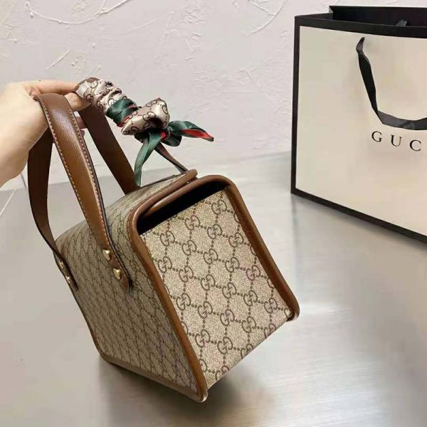 Gucci Women Gucci Horsebit 1955 Mini Top Handle Bag Beige Ebony GG Supreme Canvas (9)
