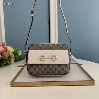 Gucci Women Gucci Horsebit 1955 Small Shoulder Bag Beige/Ebony GG Supreme Canvas Leather