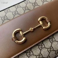 Gucci Women Gucci Horsebit 1955 Small Shoulder Bag GG Supreme Canvas Brown Leather