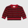 Gucci Women Houndstooth Wool Cropped Sweater Crew Neck Cropped Shape Red and Black