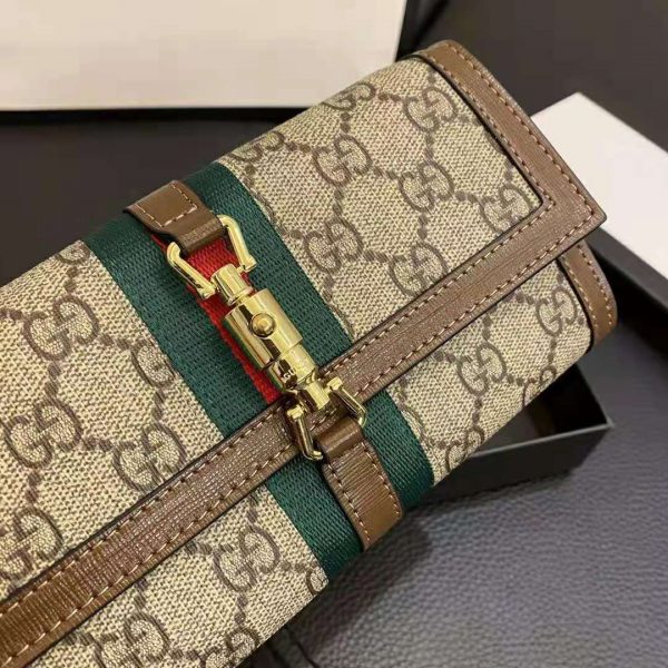 Gucci Women Jackie 1961 Chain Wallet Beige and Ebony GG Supreme Canvas (4)