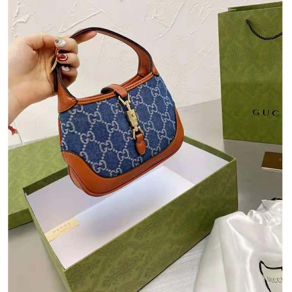 Gucci Women Jackie 1961 Mini Shoulder Bag Washed Organic GG Jacquard Denim (4)