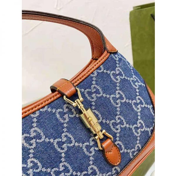Gucci Women Jackie 1961 Mini Shoulder Bag Washed Organic GG Jacquard Denim (5)