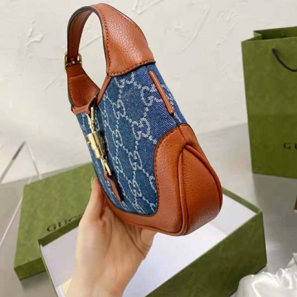 Gucci Women Jackie 1961 Mini Shoulder Bag Washed Organic GG Jacquard Denim (7)