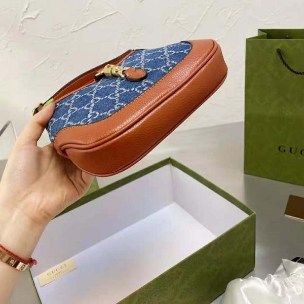 Gucci Women Jackie 1961 Mini Shoulder Bag Washed Organic GG Jacquard Denim (8)