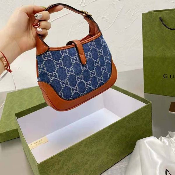 Gucci Women Jackie 1961 Mini Shoulder Bag Washed Organic GG Jacquard Denim (9)