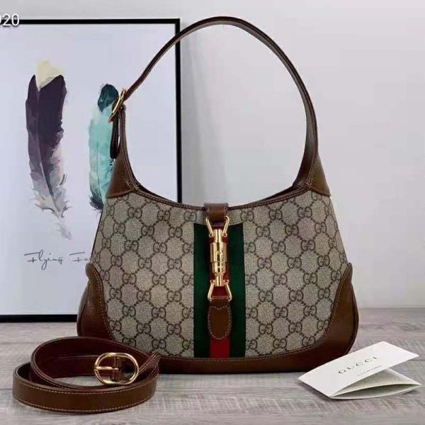 Gucci Women Jackie 1961 Small Shoulder Bag BeigeEbony GG Supreme Canvas (3)