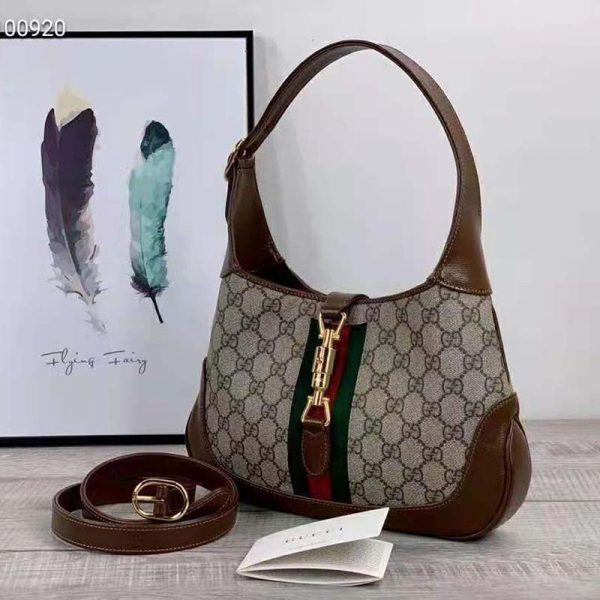 Gucci Women Jackie 1961 Small Shoulder Bag BeigeEbony GG Supreme Canvas (4)