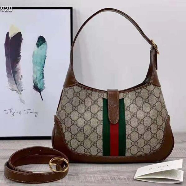 Gucci Women Jackie 1961 Small Shoulder Bag BeigeEbony GG Supreme Canvas (5)