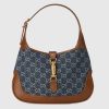 Gucci Women Jackie 1961 Small Shoulder Bag Washed Organic GG Jacquard Denim
