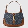 Gucci Women Jackie 1961 Small Shoulder Bag Washed Organic GG Jacquard Denim