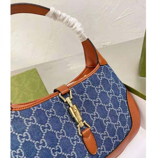 Gucci Women Jackie 1961 Small Shoulder Bag Washed Organic GG Jacquard Denim (4)