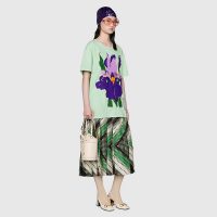 Gucci Women Ken Scott Print Cotton T-Shirt Purple Flower Crewneck Oversize Fit-Lime