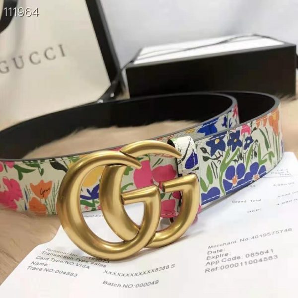 Gucci Women Ken Scott Print GG Marmont Belt Double G Buckle 4 cm Width (1)