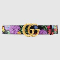 Gucci Women Ken Scott Print GG Marmont Belt Double G Buckle 4 cm Width-Black