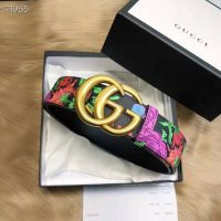 Gucci Women Ken Scott Print GG Marmont Belt Double G Buckle 4 cm Width-Black