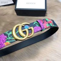 Gucci Women Ken Scott Print GG Marmont Belt Double G Buckle 4 cm Width-Black