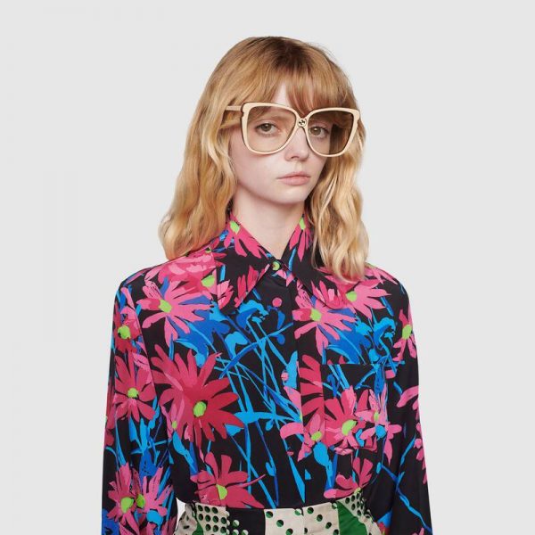 Gucci Women Ken Scott Print Silk Shirt Point Collar Front Pocket (1)