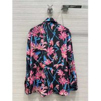 Gucci Women Ken Scott Print Silk Shirt Point Collar Front Pocket