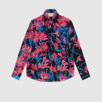 Gucci Women Ken Scott Print Silk Shirt Point Collar Front Pocket