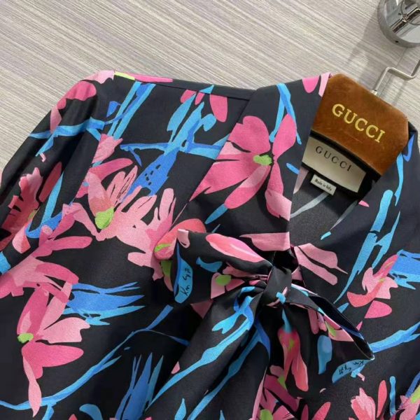 Gucci Women Ken Scott Print Silk Shirt Point Collar Front Pocket (7)