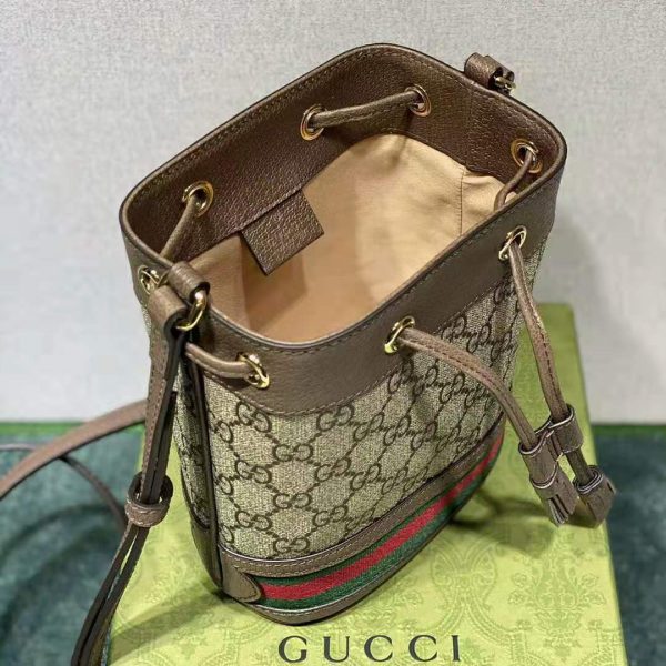 Gucci Women Ophidia Mini GG Bucket Bag Beige and Ebony GG Supreme Canvas (2)