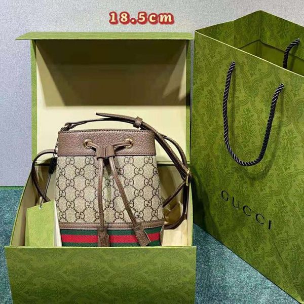 Gucci Women Ophidia Mini GG Bucket Bag Beige and Ebony GG Supreme Canvas (7)