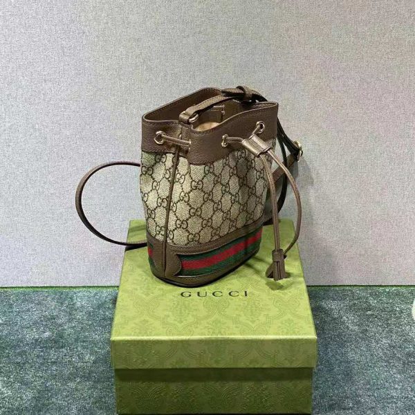 Gucci Women Ophidia Mini GG Bucket Bag Beige and Ebony GG Supreme Canvas (9)