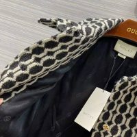 Gucci Women Optical Tweed Jacket Wool Black and Ivory Optical Tweed Point Collar